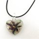 Glass, jewelry, glass, purple flower, black cord, heart-shaped