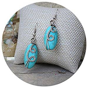 Antique silver Statement elegant retro retro drape unique teardrop earrings turquoise stone