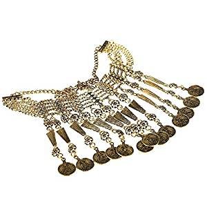 Retro ethnic coin tassel pendant necklace bronze