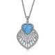 Old silver metal retro-style turquoise women exquisite double heart pendant necklace