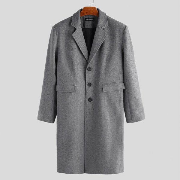 British Men's Long Trench Coat Woolen Coat