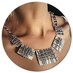 Elegant retro vintage antique silver plated fashion chunky collar necklace