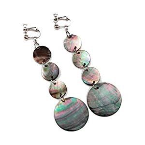 Folder on natural round shell earrings tassel no Pierce