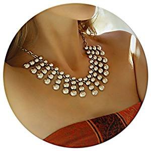 Elegant retro vintage antique silver plated fashion chunky collar necklace