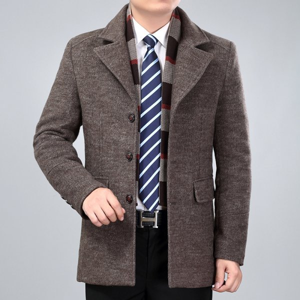 Men's woolen coat mid-length trench coat