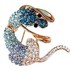 Stainless steel plated blue crystal brooch pin dog