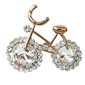 Large white crystals plated stainless steel bicycle brooch